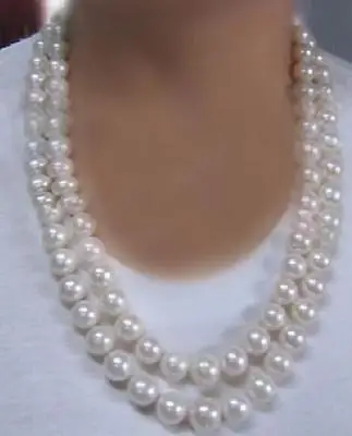 

FREE SHIPPING HOT sell new Style >>>>DOUBLE STRANDS10- 12MM NATURAL SOUTH SEA GENUINE WHITE PEARL NECKLACE 14kclasp