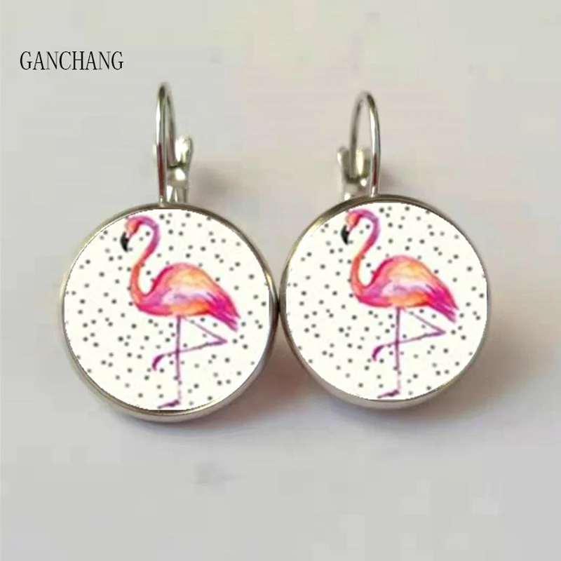 

New listing flamingo earrings glass dome flamingo round jewelry animal earrings women's wholesale