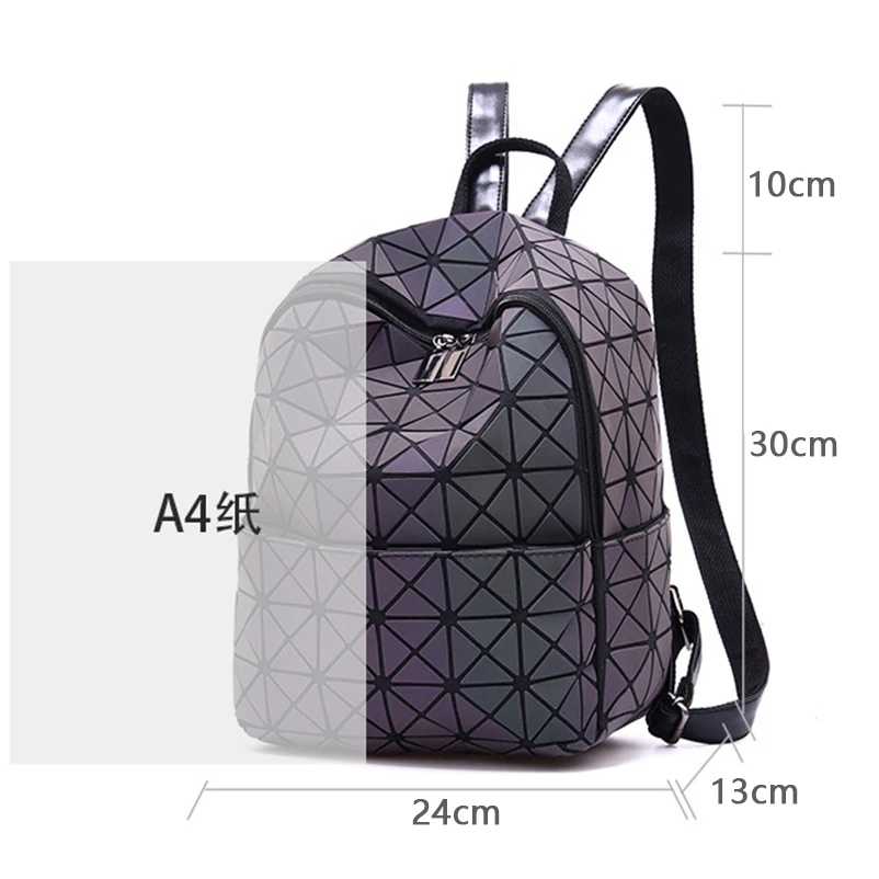 Nevenka Luminous Backpack Women Leather Geometric Backpacks Diamond Lattice Drawstring Backpacks Holographic Backpack Purse 201813
