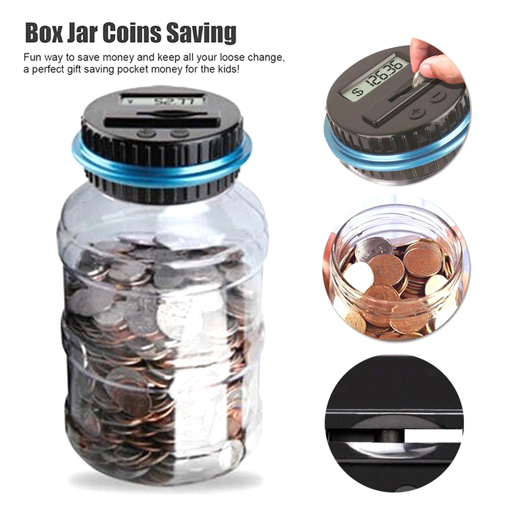 1.8L Piggy Bank Counter Coin Electronic Digital LCD Counting Coin Money Saving Box Jar Coins Storage Box For USD EURO GBP Money