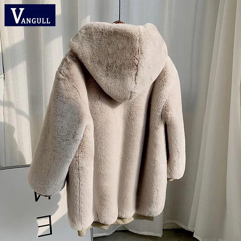 Vangull зимнее плотное теплое пальто из искусственного меха Новая модная женская куртка с капюшоном и длинным рукавом из искусственного меха роскошное зимнее меховое пальто