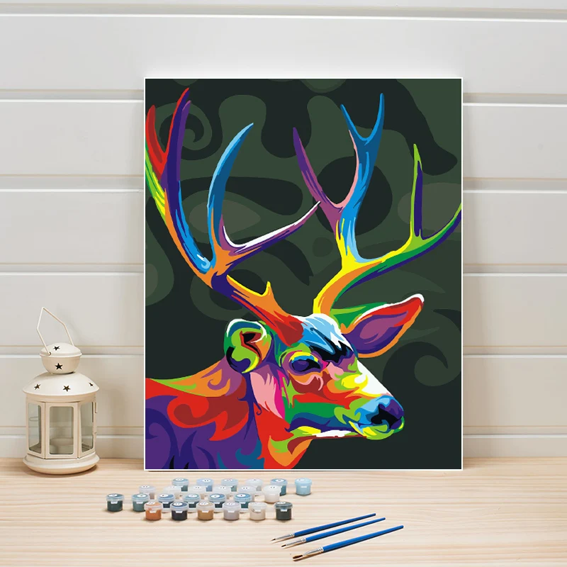

DIY Oil Painting By Numbers Animals Deer Coloring On Canvas Abstract Art Propylene Paint Picture For Living Room Wall Decoration