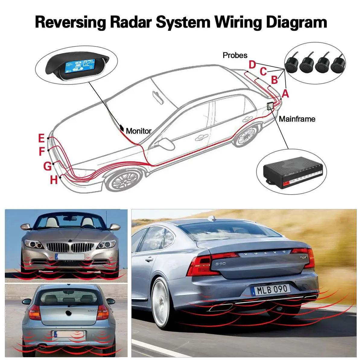 ЖК-дисплей, Автомобильный датчик парковки, 8 радаров заднего вида, система заднего вида, комплект, автомобильный детектор, Реверсивные датчики, автомобильные аксессуары