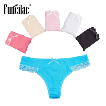 

FUNCILAC Sexy Women Underwear Cotton G String Panties Thong Briefs Intimate Ladies Tanga G-String Lingerie 5 pcs/Lot