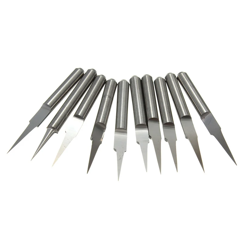 10Pcs 3.175mm Tungsten Bit V Shape Carbide PCB Engraving Bits CNC Router Tool Choose size J3.3001 acrylic carving frezer | Инструменты