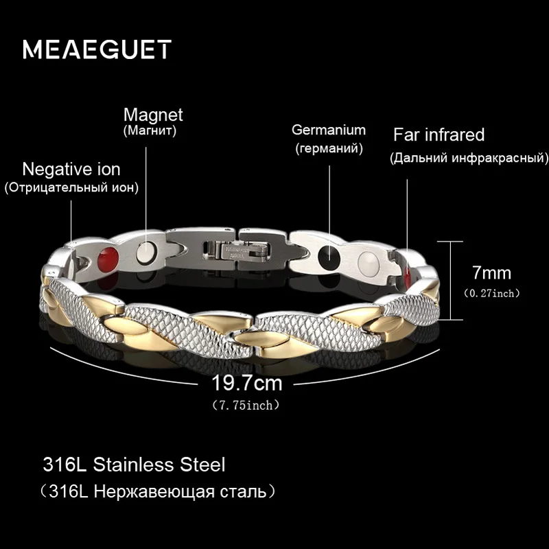 

Meaeguet Twisted Magnet Health Bracelets & Bangles 316L Stainless Steel Casual Jewelry H Power Bracelet For Women