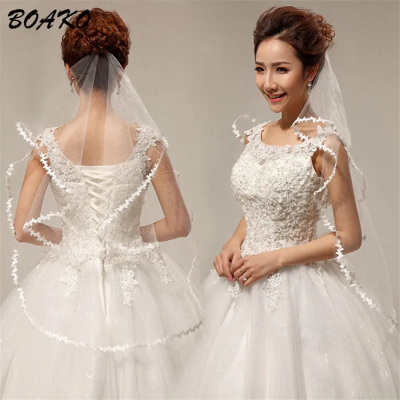

Wedding Veil White 1M Lace Flower Edge Short Bridal Veil Without Comb One Layer Tulle Cheap Wedding Accessories Veu de Noiva