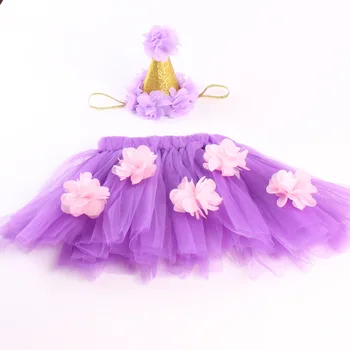 

retail Baby Girls Multi Layer Gauze Bubble Tutu Skirt with Pretty gold Crown Flower Headband Kids Children Clothing Photo Props