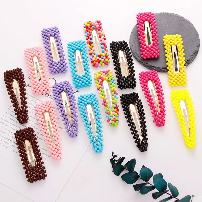 

New Cute Colorful Beads Waterdrop Rectangle Hairpins For Women Girls Headbands Hair Clip Barrettes Fashion Hair Accessories