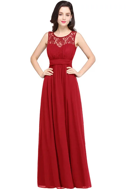 Бордовые Платья для подружки невесты плюс размеры Длинные шифон свадебное платье подружки невесты кружево Макси официальная Вечеринка платья Vestido - Цвет: Red