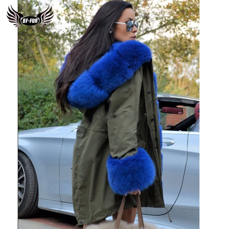 Bffur Veste Denim Manteau La Femmes Avec Real Haut Toute Peau Grade Épaisse Fox Chaud Bleu Naturelle Réel Col Parka Parc Fur De Fourrure aTqarwA
