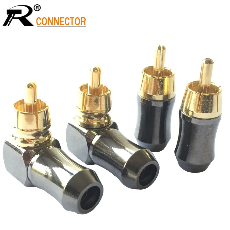 Banhado a Ouro em Linha Conector de Áudio Lote Macho Reta Ângulo Direito Speaker Cabo Plug Adapter Atacado 10 Pçs – Rca