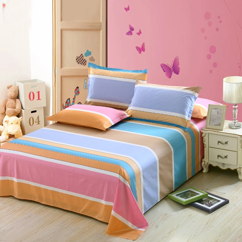Cotton Stripe Bed Sheets - 3 Pieces (1 Bedsheet + 2 Pillowcases)