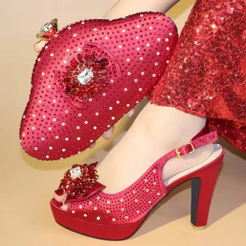 

Red Wedding Shoes and Bag Sets Italian Designer Shoes and Bags Matching Set Women Italian African Party Pumps Shoes and Bag Sets