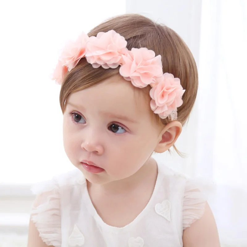 Baby Headband Flowers Girls Pink Ribbon Hair Bands Handmade Headwear Hair Elastic Tiara For Girl Newborn Babies Hair Accessories