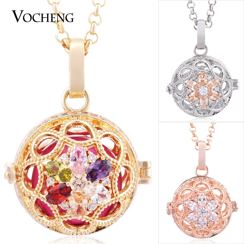 

Vocheng 10pcs/lot 3 Colors Angel Locket Plated CZ Stone with Stainless Steel Chain Maternity Necklace VA-224*10 Free Shipping
