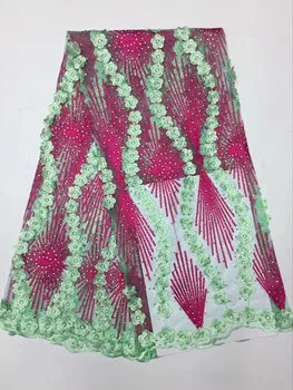 

High class evening dress cloth 3D flower French lace fabric with beads nice net lace cloth PNZ436(5yards/lot)