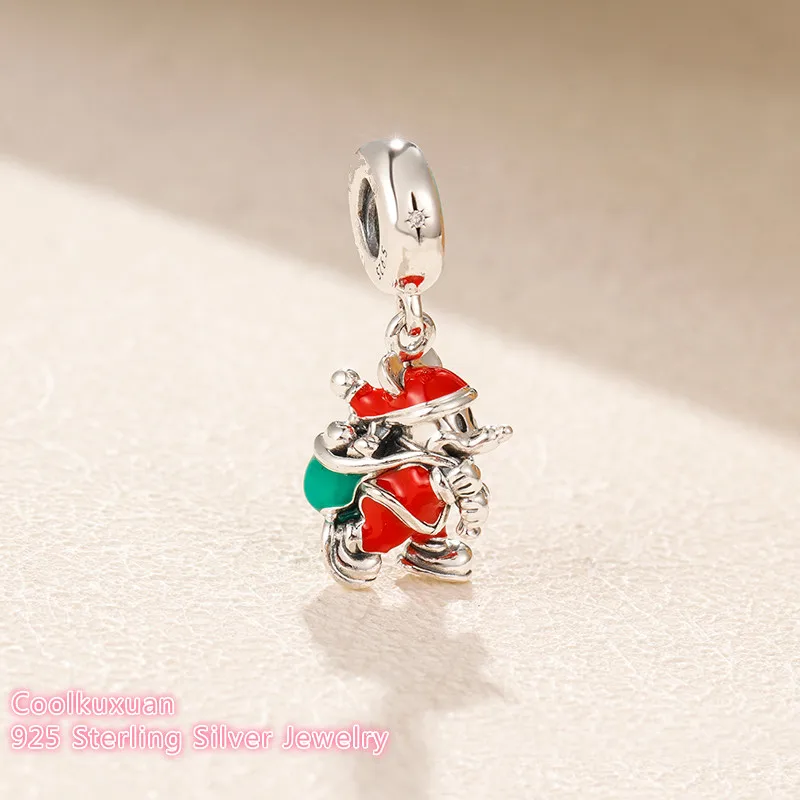

2018 Winter 925 Sterling Silver Santa Mickey & Gift Bag Dangle Charm, Red & Green Enamel Fit Original Pandora Charms Bracelet