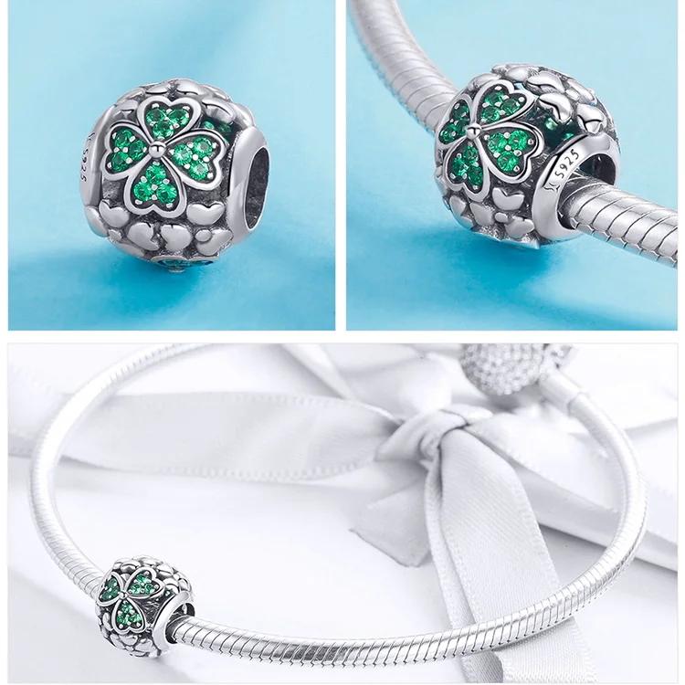 925 Silver fit Pandora Bracelet Pink Zircon Goat Deer Penguin Green Clover Tree Box Beads White&Blue CZ Heart Shell Anchor Charm