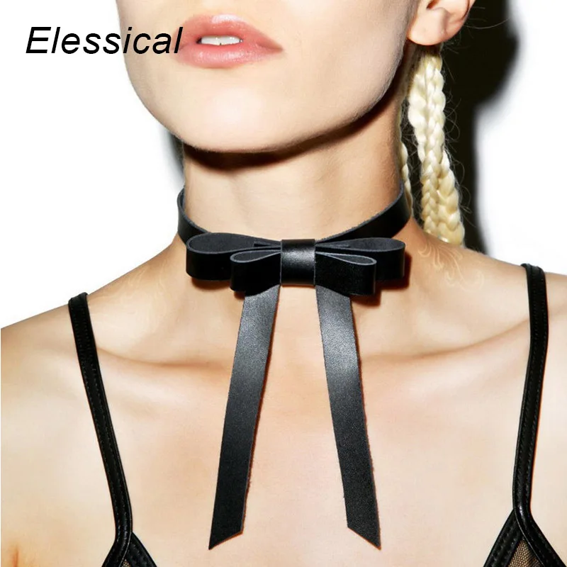 Elessical Personalized Punk Style Chokers Necklaces Multicolor PU Leather Bow Tie Choker Collar Woman Simple Jewelry Accessories | Украшения