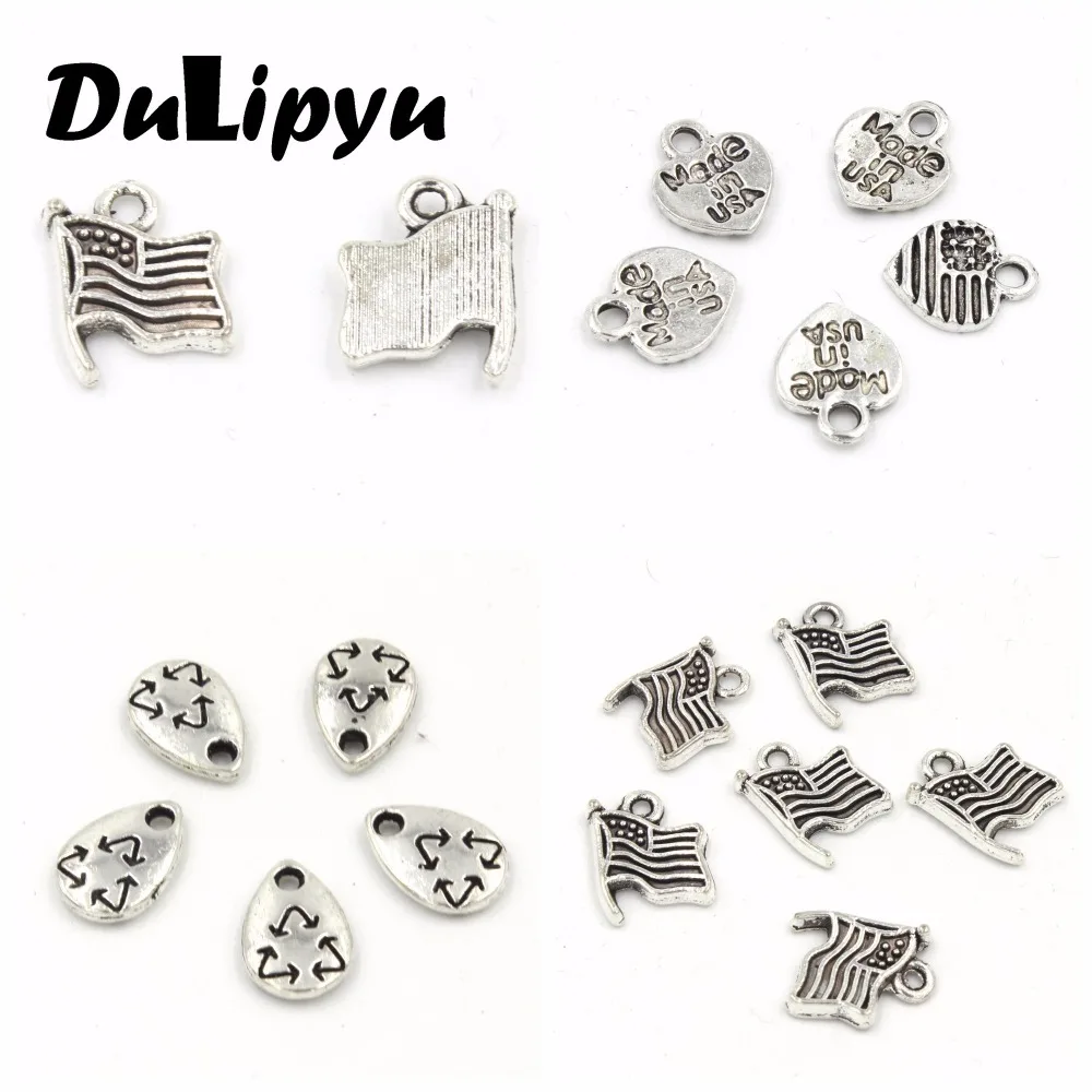 30pc/Lot 9*12mm small american flag charms, 7*10mm recycle charms, made