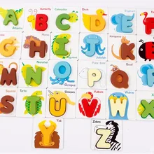 Деревянный Раннее Образование Детские Дошкольное обучение ABC буквы алфавита карты познавательные игрушки животных головоломки