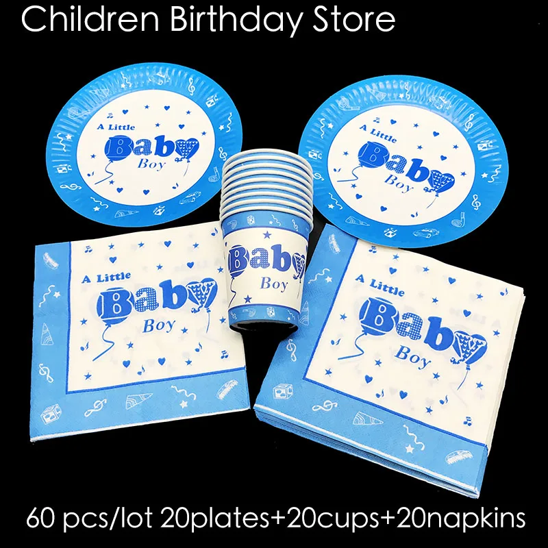 

60pcs/lot little baby theme party tableware sets blue theme disposable plates cups napkins baby boy party decorations