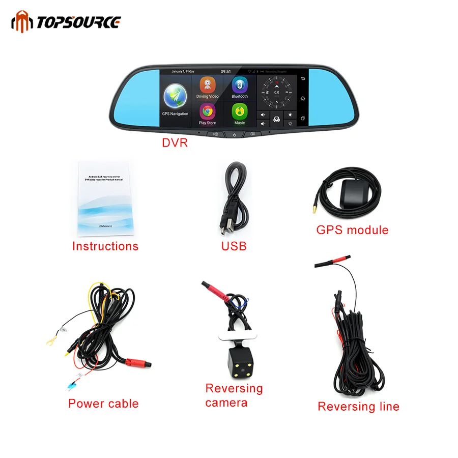 TOPSOURCE 7 &quot3G Автомобильный видеорегистратор зеркало GPS Android 5 0 Bluetooth двойной