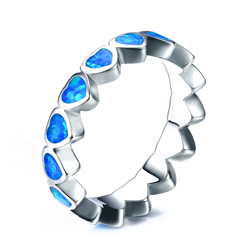 Bamos винтажные обручальные кольца в форме сердца белый/синий огненный опал кольца на палец 925 серебро обручальное кольцо для женщин вечерние ювелирные изделия - Цвет основного камня: Blue Opal