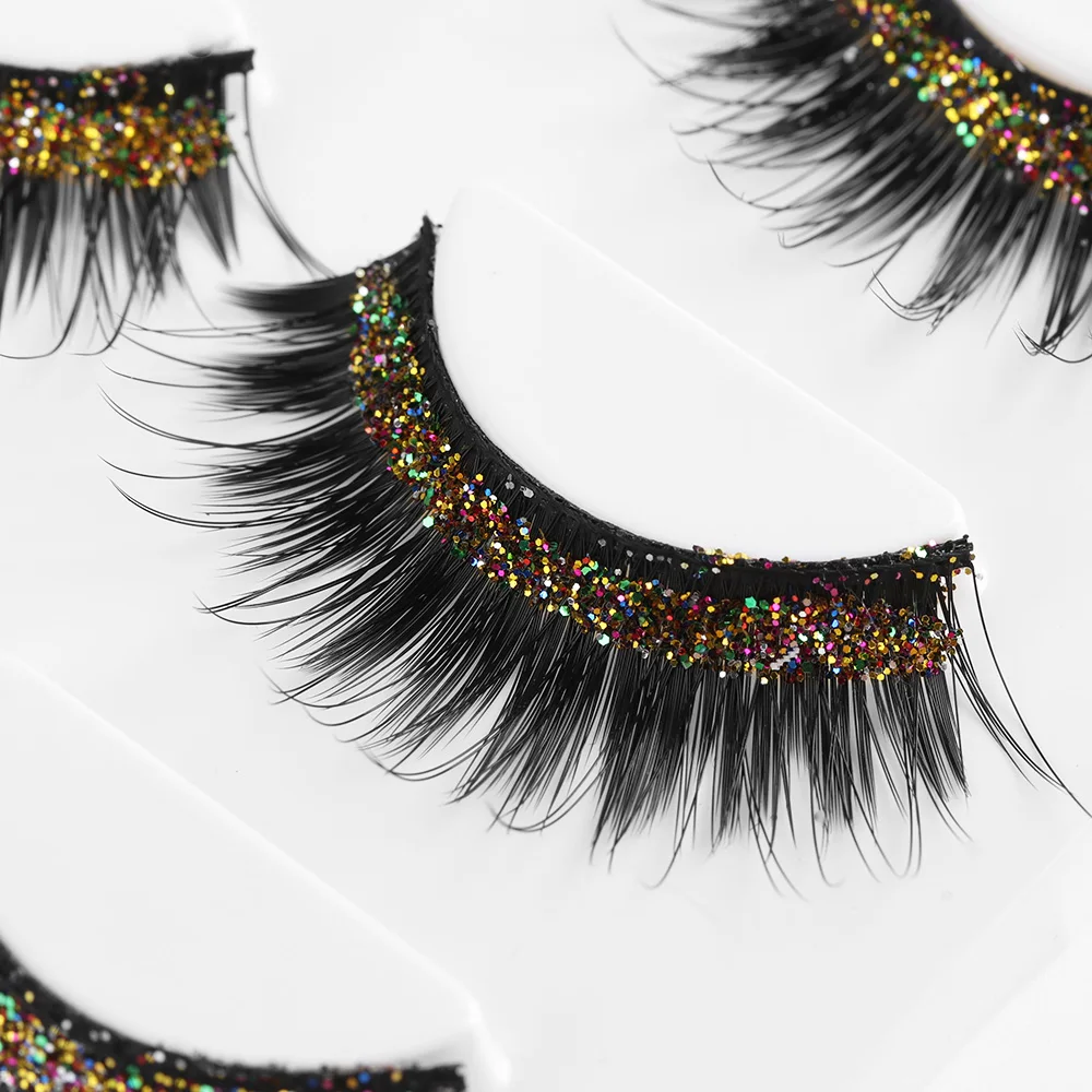 3 Pairs False Eyelashes Glitter Exaggerated Arts False Lashes Fake Eye
