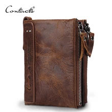 CONTACT S HOT Genuine Crazy Horse Cowhide Leather font b Men b font font b Wallet