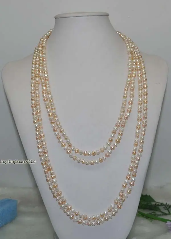 

Hot sell Noble- FREE SHIPPING>>>@@ S 100" 6-7mm white & pink freshwater pearl necklace