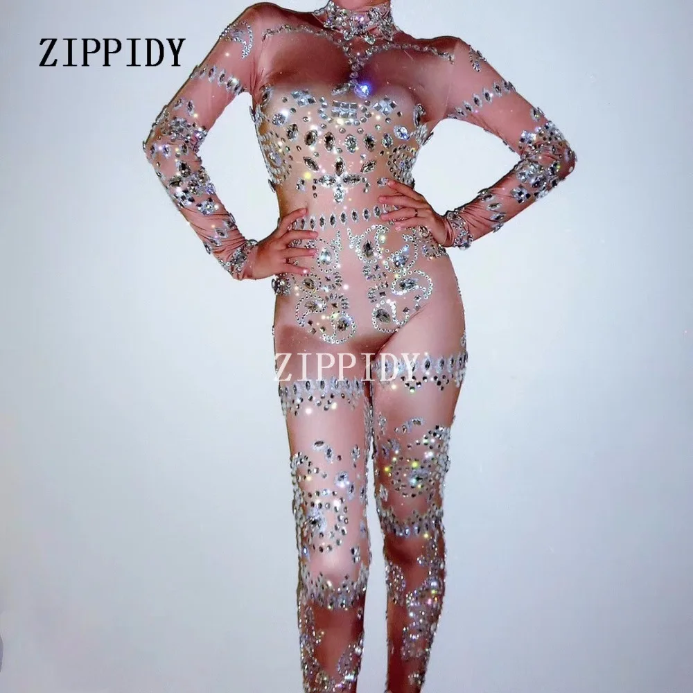 Bal D'anniversaire Nude Soirée Des Salopette Strass Porter Tenue Vêtements Pierres Célébrer Cristaux Costume Body Clairs Sexy Glisten De Parti U6wZX6qx