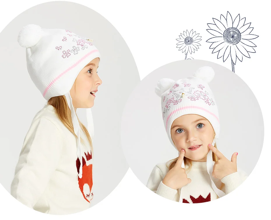 ENJOYFUR/зимние детские шапки для девочек; Детские шапки с меховым помпоном; Милая шапка с ушками для малышей; шапочки для детей 2-8 лет; теплая шапка
