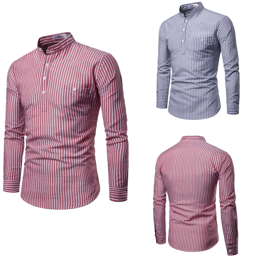 2018 Men Autumn Fashion Shirt Male Casual Cotton Long
