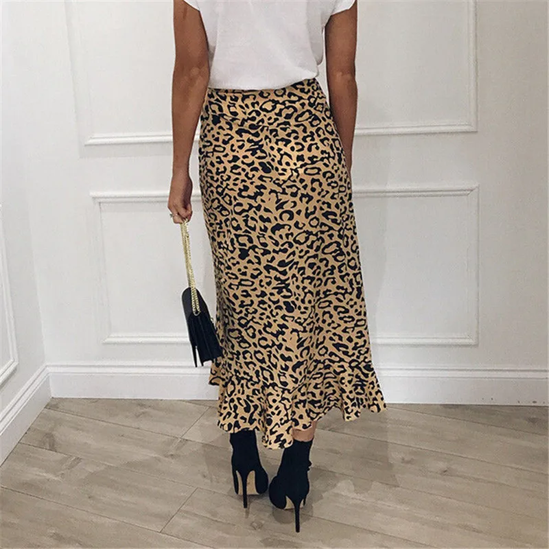 С высокой талией в стиле бохо с леопардовым принтом длинная юбка Для женщин оборками Макси юбки пляжные юбки женский Chic Винтаж 2019 летняя