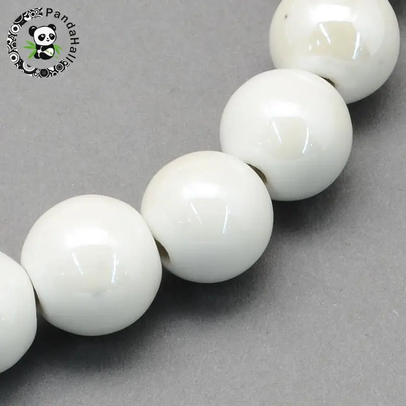 

Pearlized Handmade Porcelain Round Beads, White, 6mm, Hole: 1.5mm