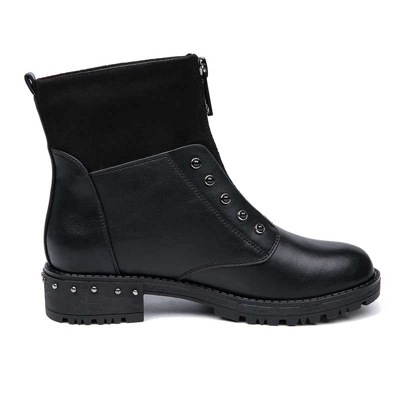 IMG_5643AIMEIGAO Front Zipper Black Ankle Boots For Women Warm Fur Plush Insole Women Boots Low Heel Cool Style Autumn Women Shoes