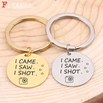 

Novel Fashion Camera Engraved I came I saw I shot Keychain Jewelry Stainless Steel Keyring For Friends Couples Gift Key Chain