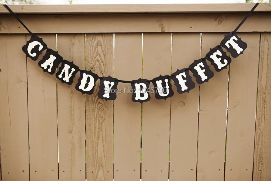 

Free Shipping 1 X Black CANDY BUFFET Banner Wedding Photo Props Birthday Party Photography Decoration