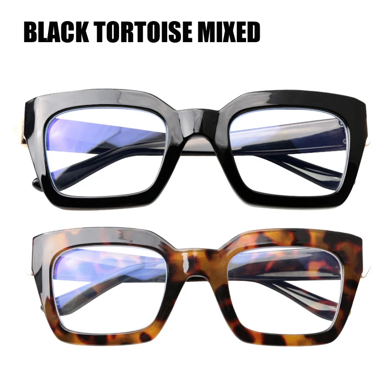 SOOLALA, Квадратный, анти-синий светильник, очки для чтения, для женщин, мужчин, очки с диоптрией, увеличительное, Gafas Presbicia, большая оправа, очки - Цвет оправы: Black Tortoise Mixed