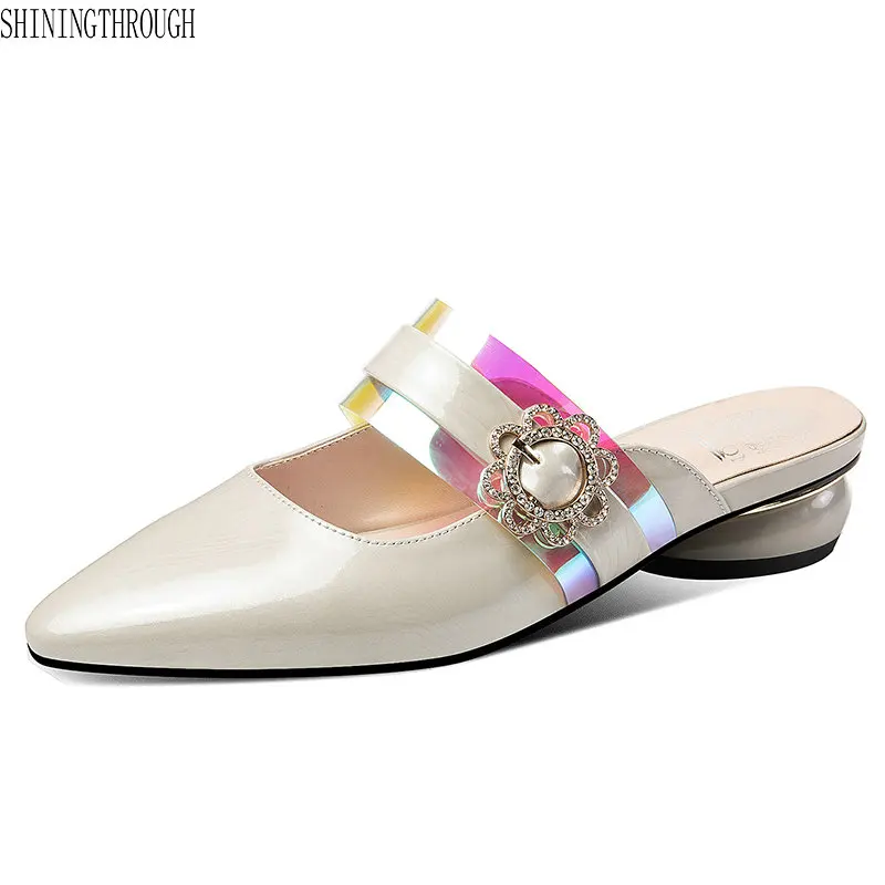 

2019 spring summer women's shoes slipper Pointed toe 3cm low heel slippers woman size 41 42