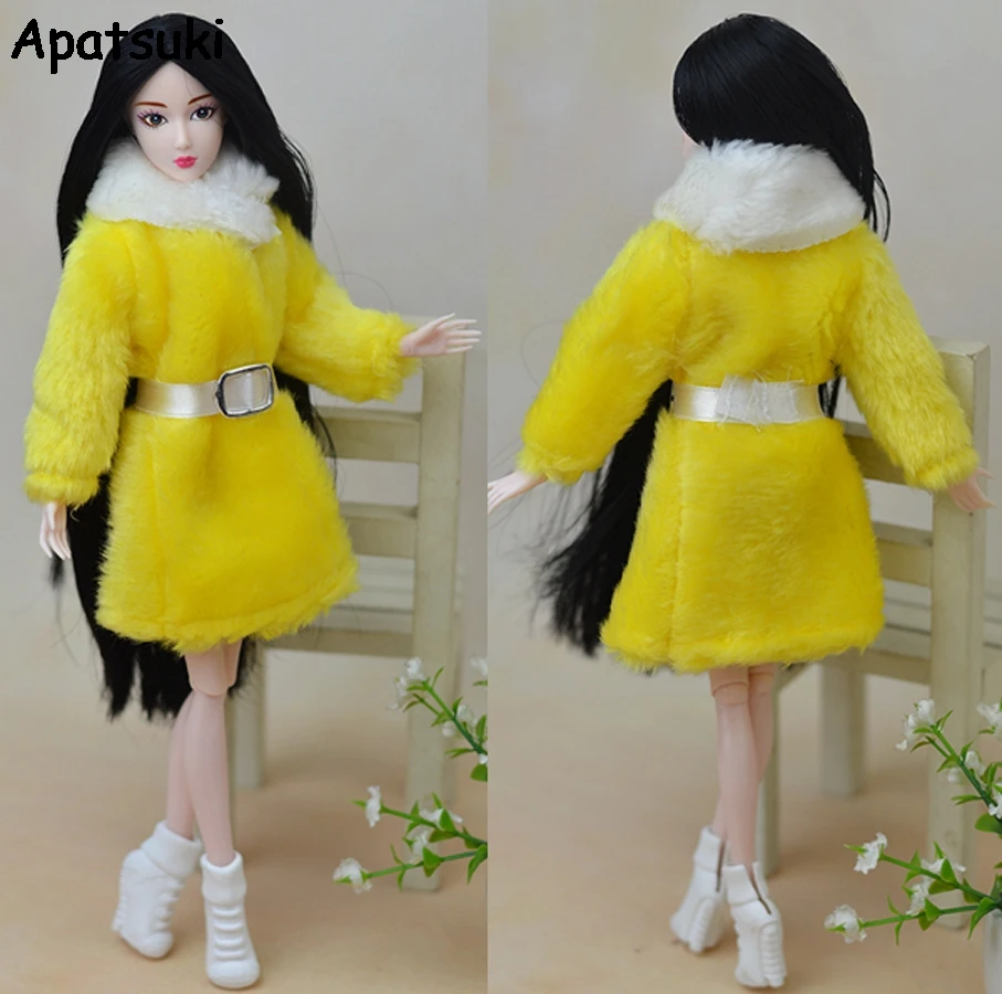 Кукла аксессуары зимняя одежда желтый мех одежда пальто платье для куклы Барби Кукла из меха Одежда для 1/6 BJD кукла, детская игрушка