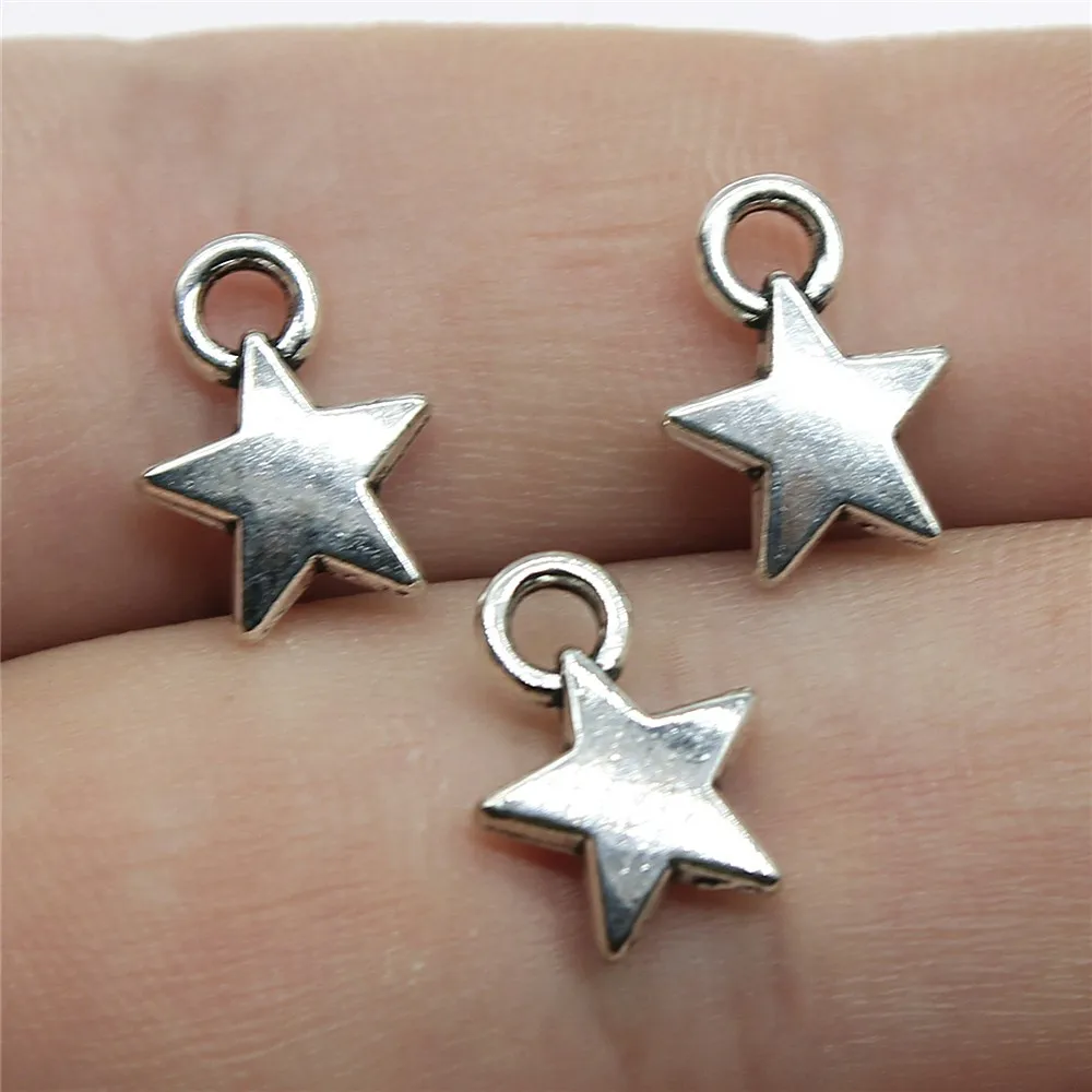 

50pcs/lot 0.4 inch (9mm) Star Charms Pendant For Jewelry Making Antique Silver Plated Alloy Charms