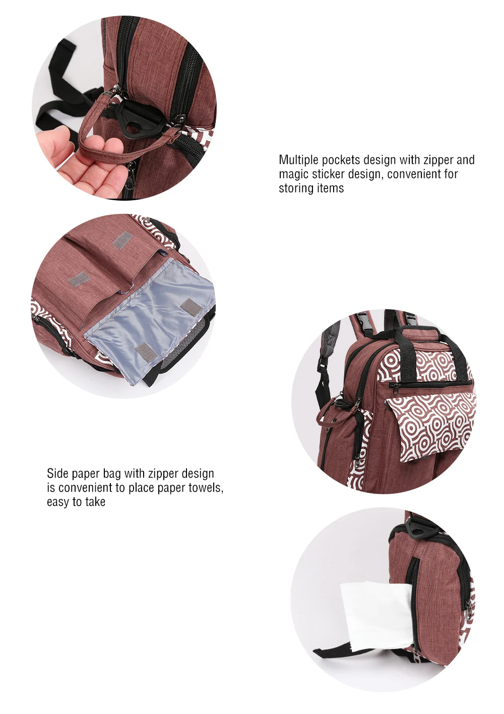 Diaper Bags Large Capacity Backpack Travel Diaper Organizer Bag (4)