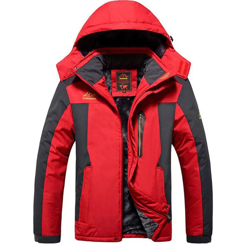 Горные мужские зимние куртки, теплые уплотненные водонепроницаемые пальто, Флисовая теплая Повседневная Верхняя одежда размера плюс 8XL 9XL SA572 - Цвет: Red