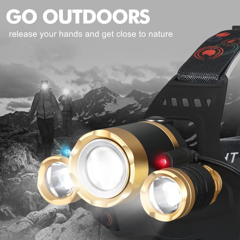 Сенсорный светодиодный налобный фонарь T6, высокомощный фонарь, налобный фонарь, Водонепроницаемый зум, светодиодный налобный светильник, светильник-вспышка, налобный перезаряжаемый рыболовный светильник