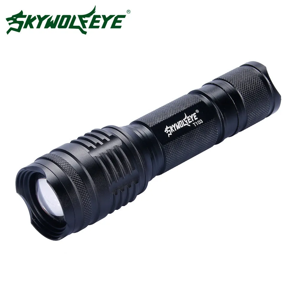 

Skywolfeye LED Flashlight Portable XML T6 Zoomable 5 Modes Police Tactical Flash Light 26650/18650/AAA Battery Aluminium Torch