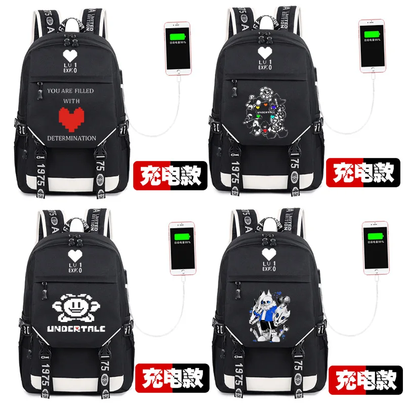 Женский мультяшный рюкзак Undertale Flowey sans Anime мужской с USB зарядкой mochila masculina сумка на