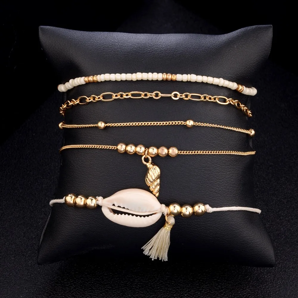 

Newest Hot Sale Shell Bracelet Adjustable Seashell Sea Shell Bracelet Set with Metal Chain
